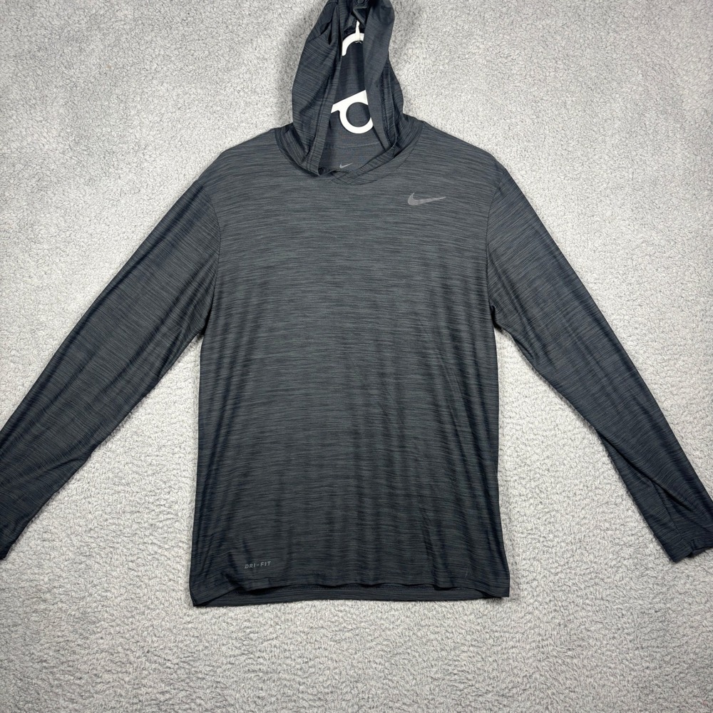 Nike Mens Dri-FIT Heathered Charcoal Gray Long Sleeve Training Hoodie Size M